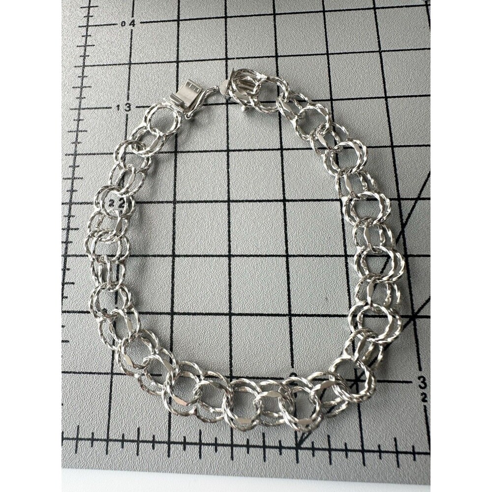 Vintage Sterling Silver Double Link Charm Bracelet 7.75”